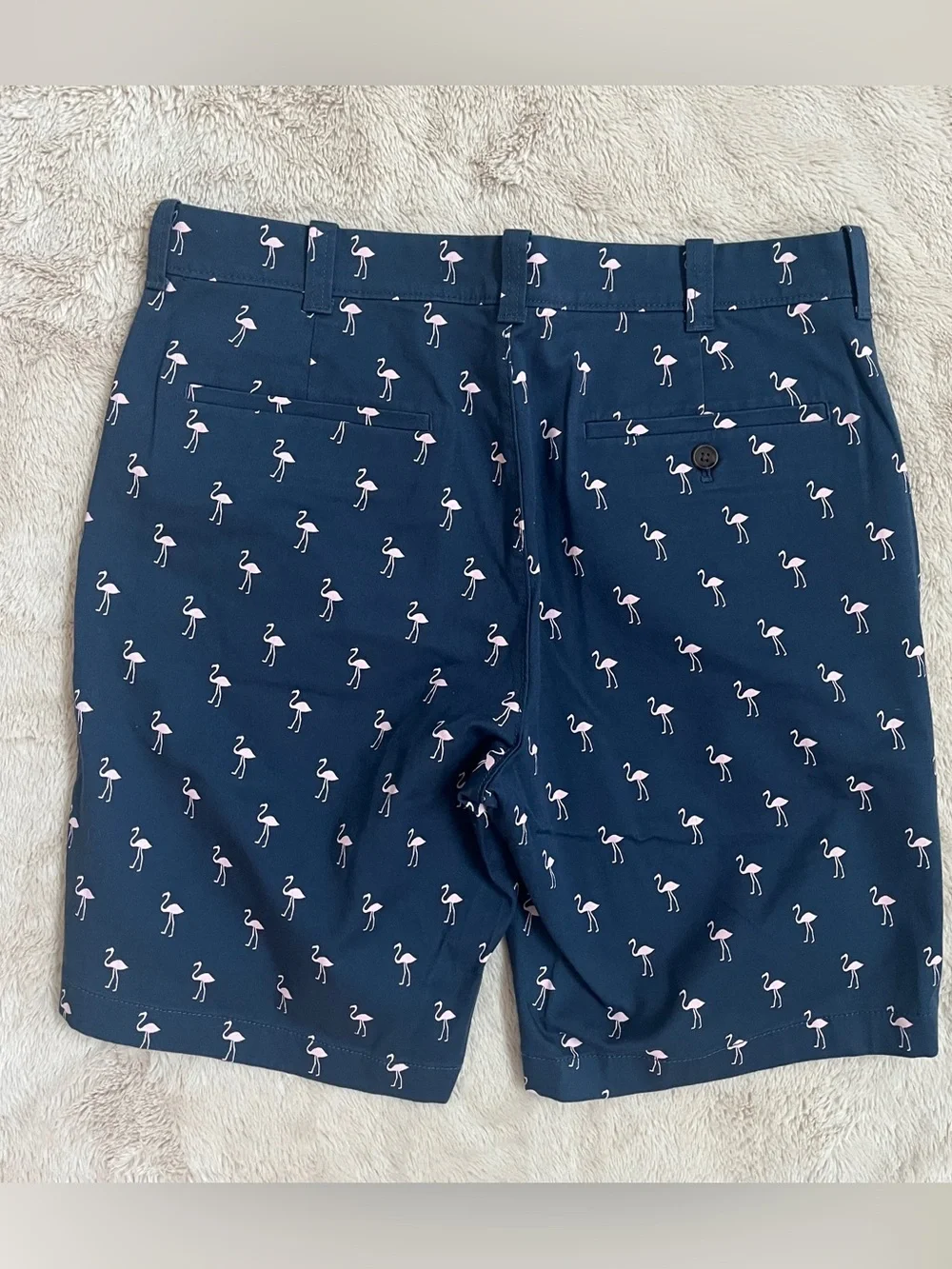 J. Crew Navy Shorts with Pink Flamingo Print